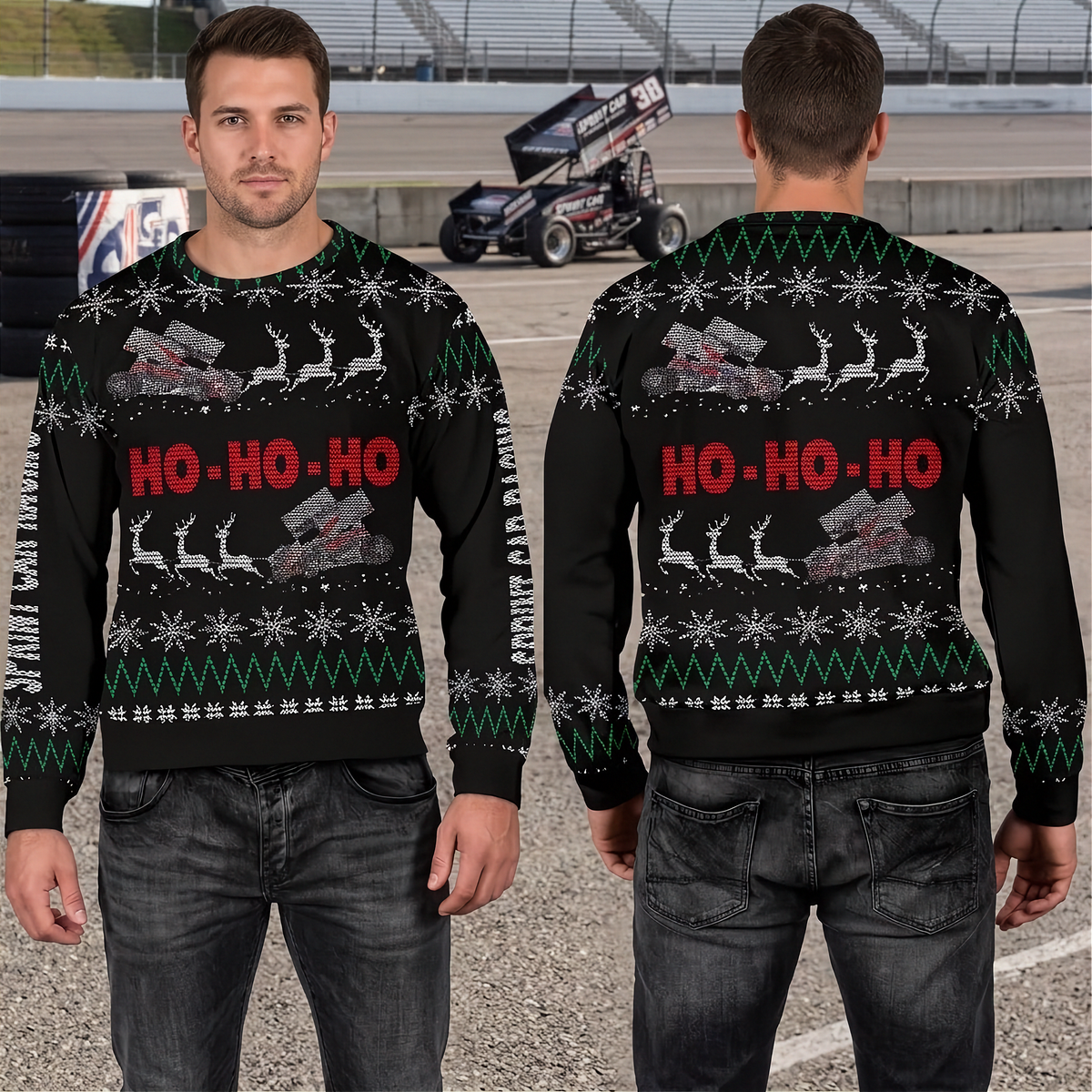 Sprint Car Racing Men's Ugly Sweater | Wings on the Wish List | RIIMB