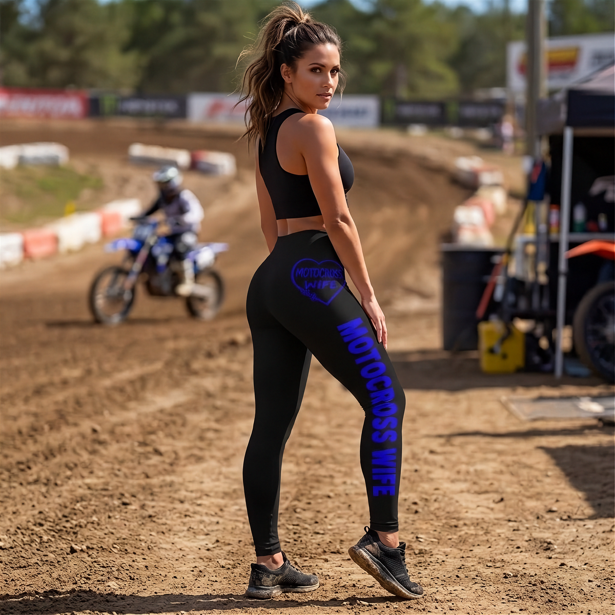 Blue Motocross Wife Heart Leggings | Believe in the Next Try | RIIMB