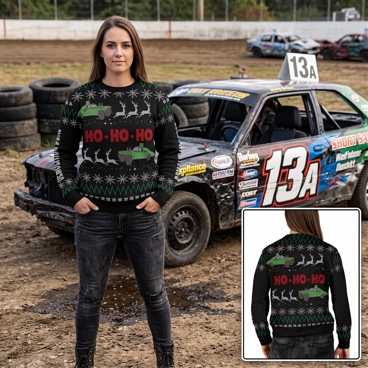 Demolition Derby Women's Ugly Sweater | Merry With a Derby Streak | RIIMB