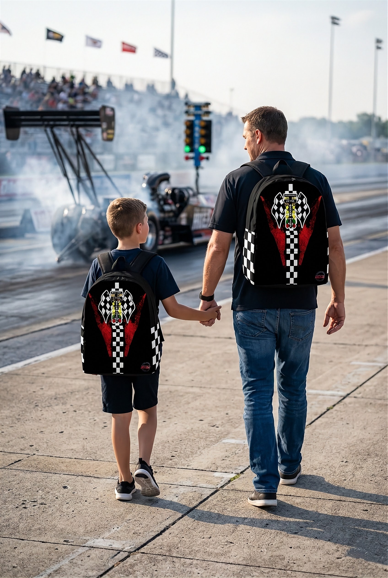 "Burnout Scarlet" Custom Drag Racing Track Backpack | Heavy-Duty Back to School Racing Bag