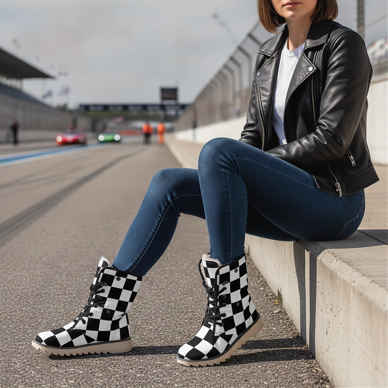 Racing Checkered Polar Boots | Warm Motorsport Boots for Women | RIIMB