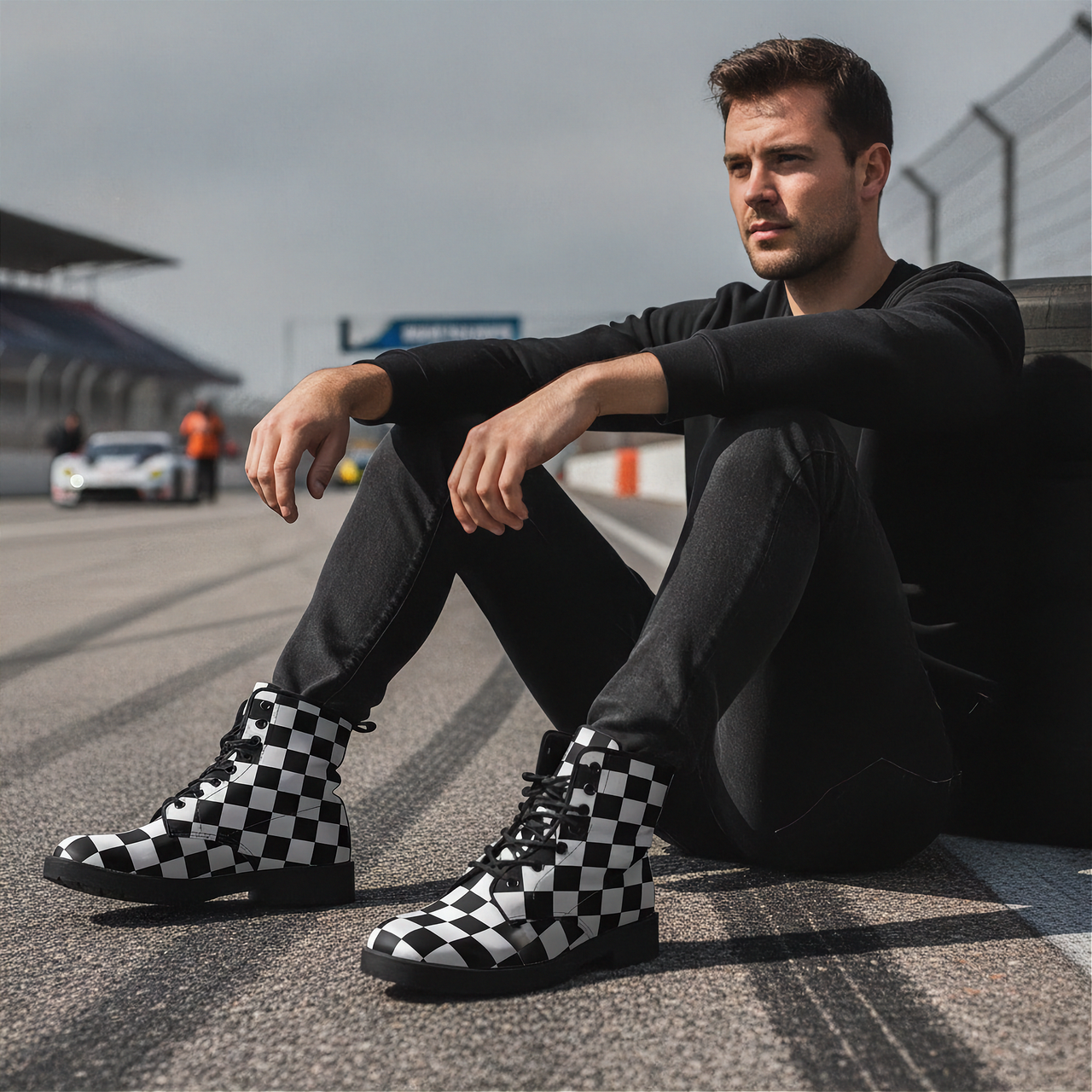 Racing Checkered Boots | Vegan Leather Motorsport Boots for Men & Women | RIIMB