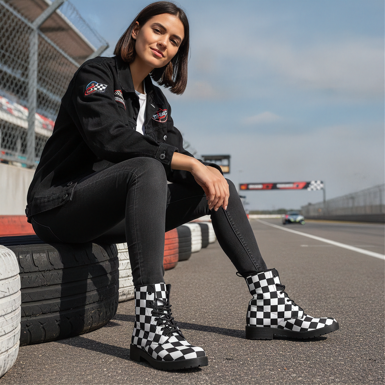 Racing Checkered Boots | Vegan Leather Motorsport Boots for Men & Women | RIIMB