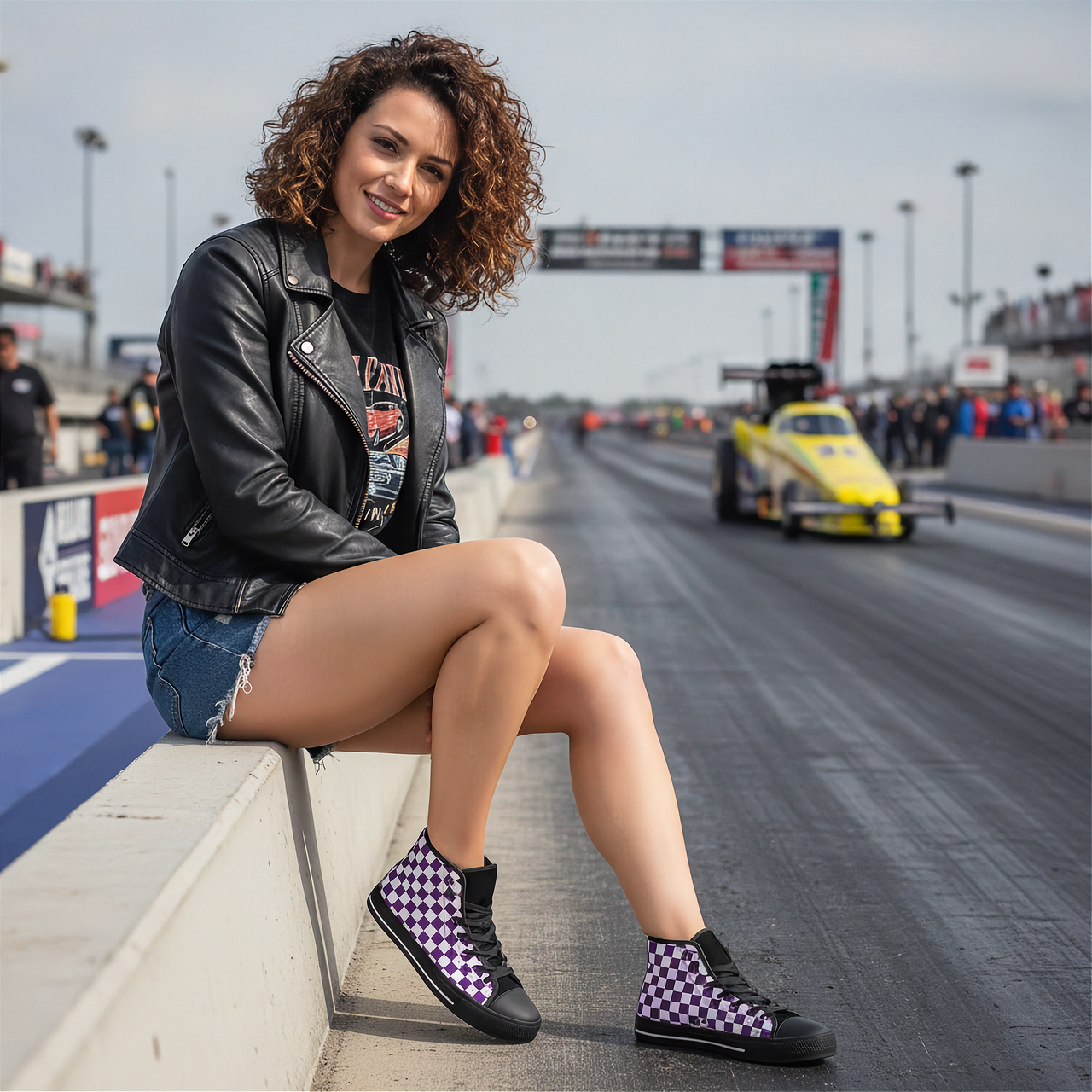 Racing Purple Checkered High Tops | Women's Motorsports Shoes | RIIMB