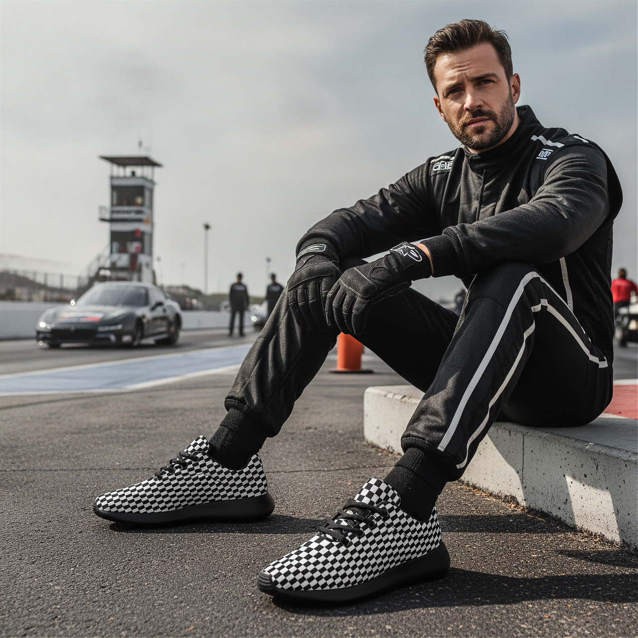 Racing Checkered Flag Sneakers Black