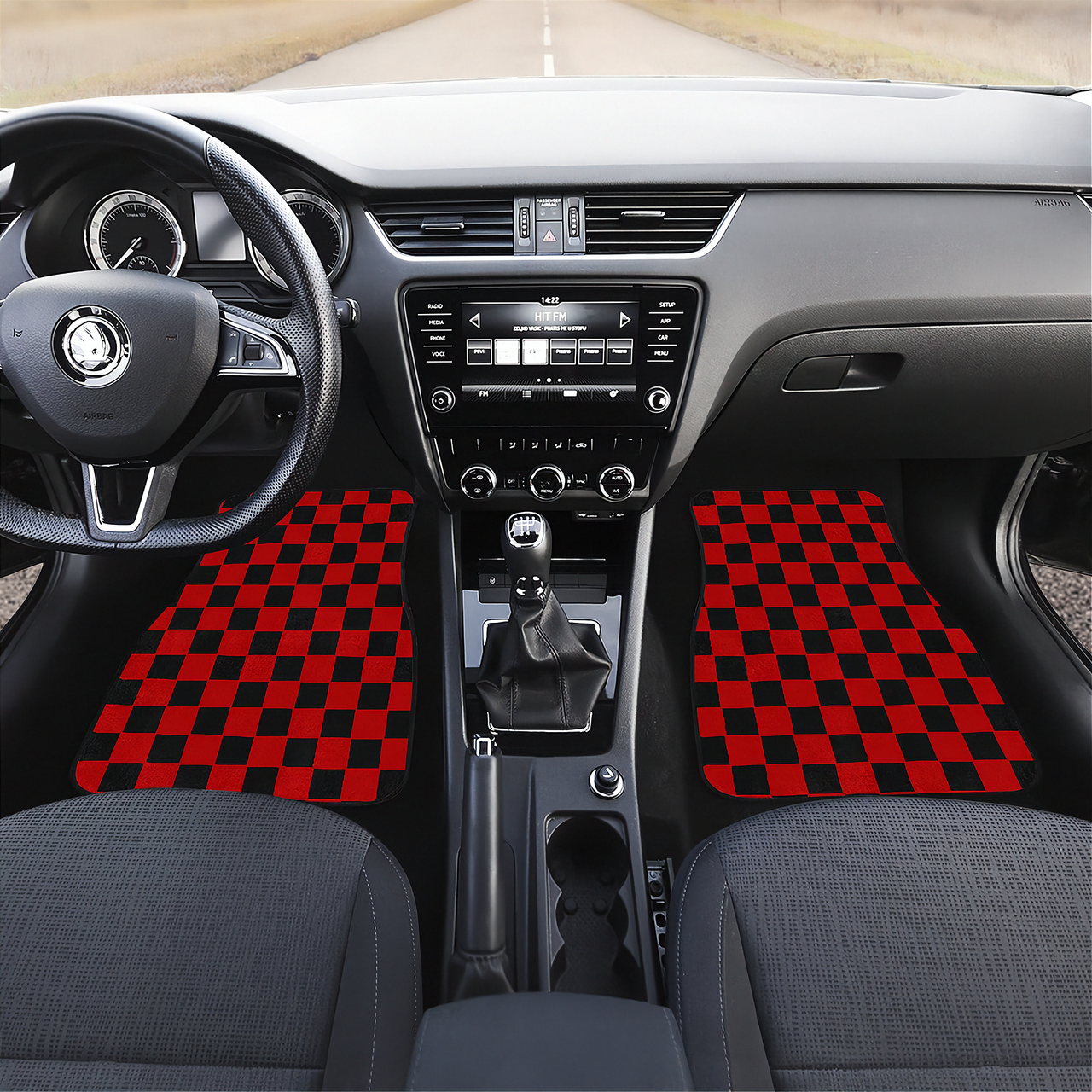 Racing Red Checkered Flag Car Mats | Set of 4 | Universal Fit