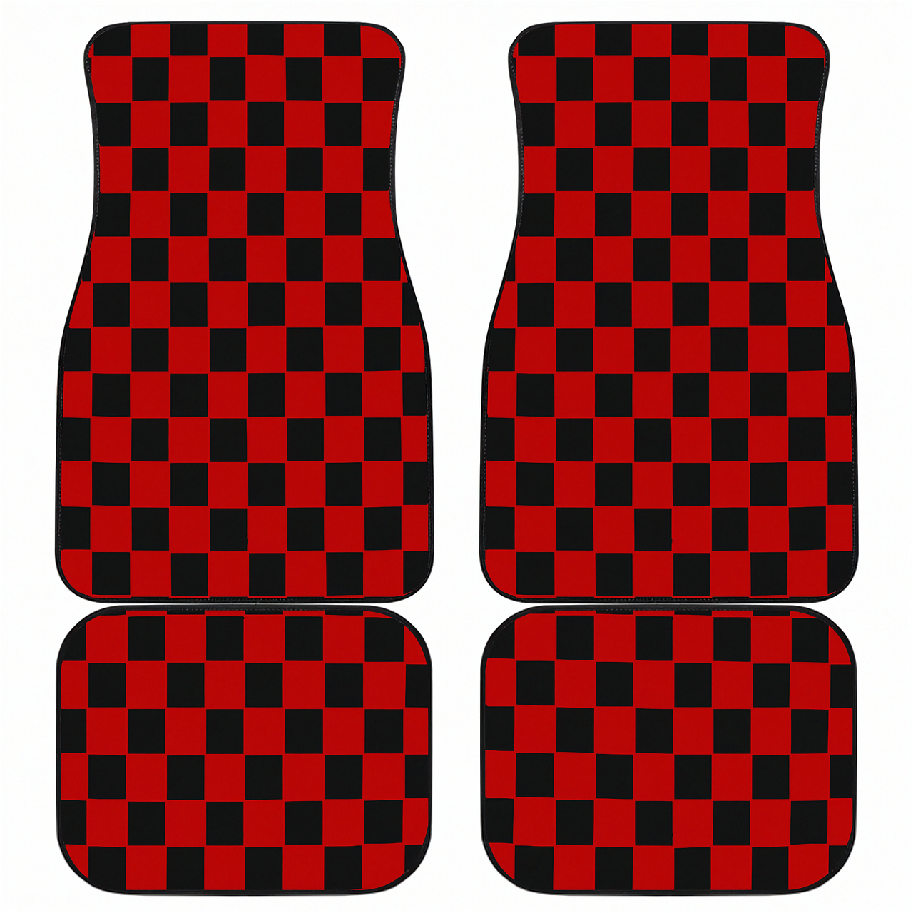Racing Red Checkered Flag Car Mats | Set of 4 | Universal Fit