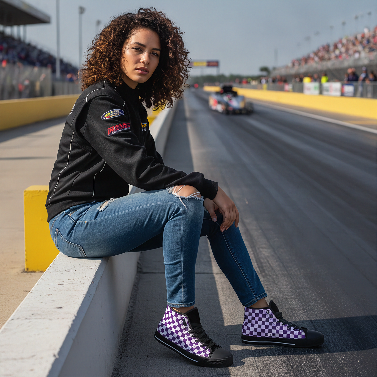 Racing Purple Checkered High Tops | Women's Motorsports Shoes | RIIMB