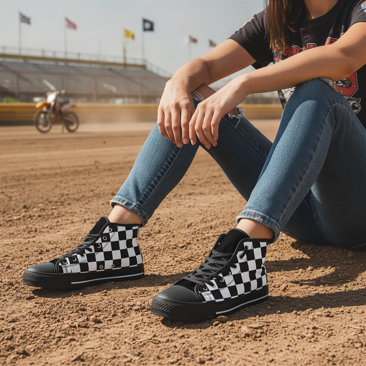 Racing Checkered Flag High Top Shoes | Motorsport High Tops for Men & Women | RIIMB