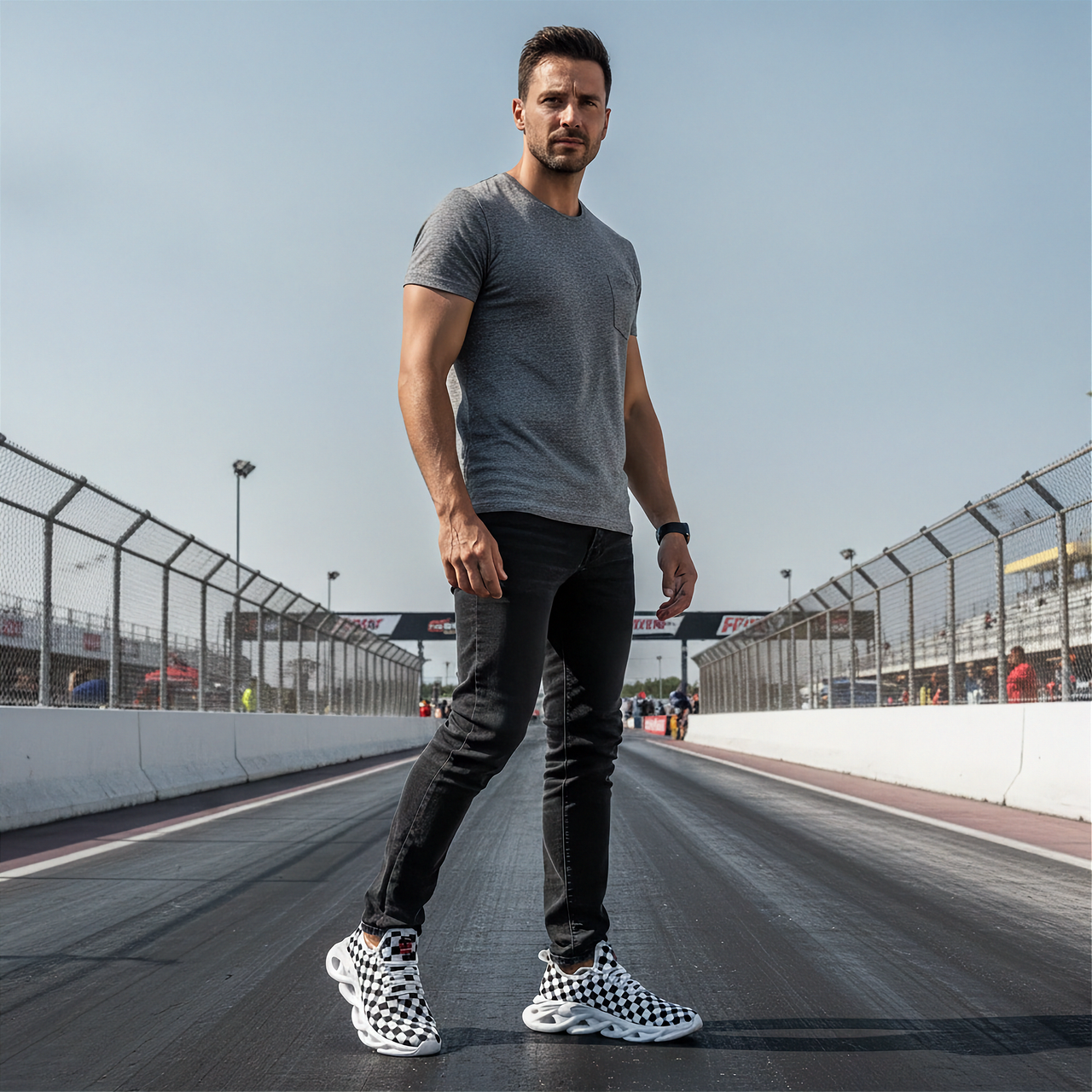 Checkered M-Sole Sneakers | Black & White Checkered Platform Shoes for Men & Women | RIIMB