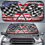 Racing Checkered USA Flag Windshield Sun Shade