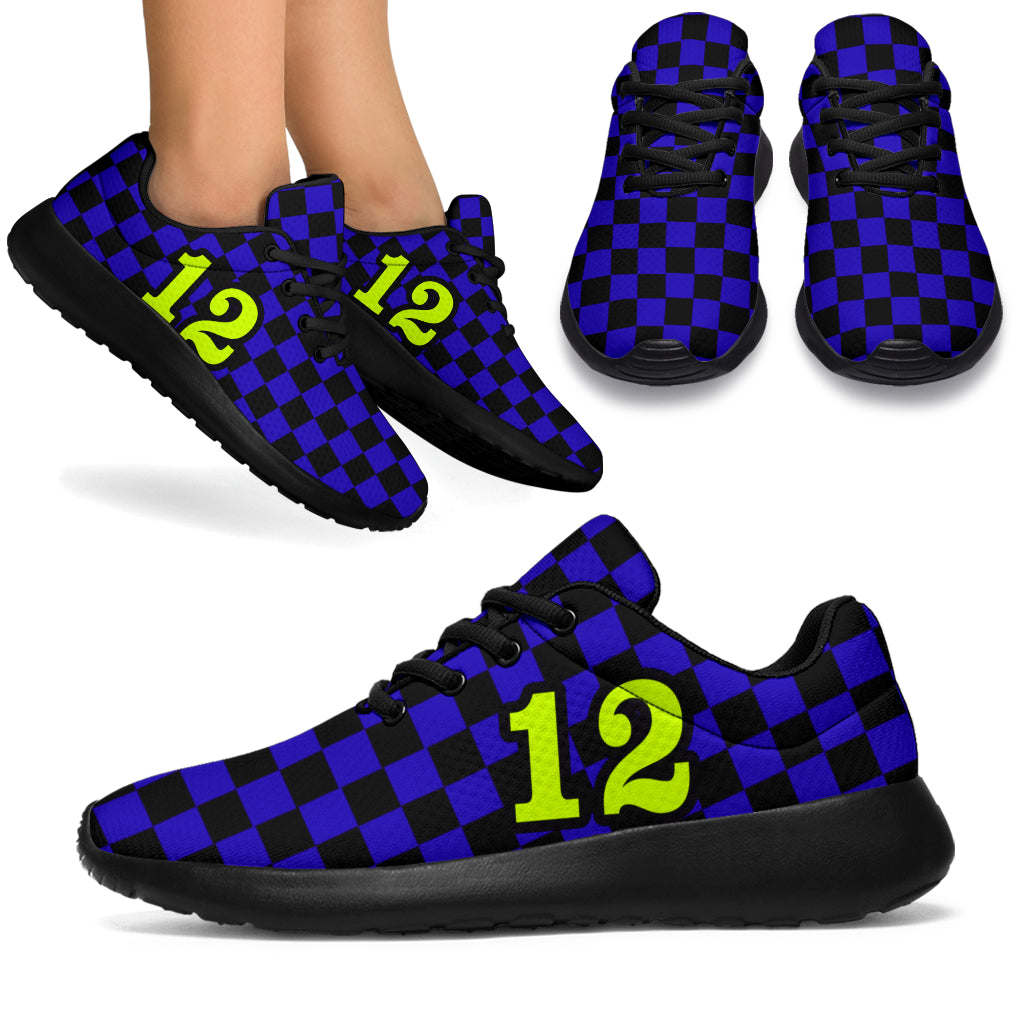 custom racing sneakers number 12 blue/yellow