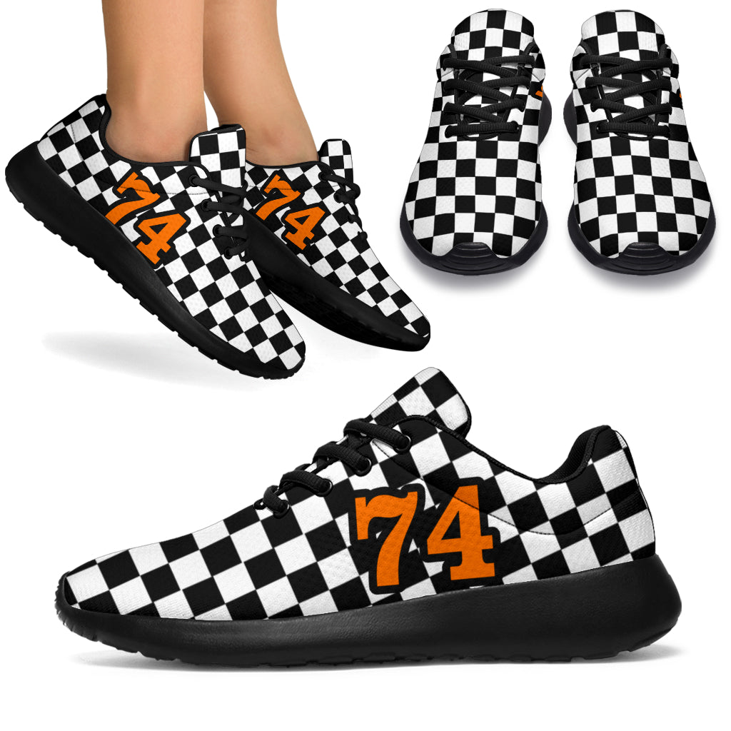custom racing sneakers number 74 orange