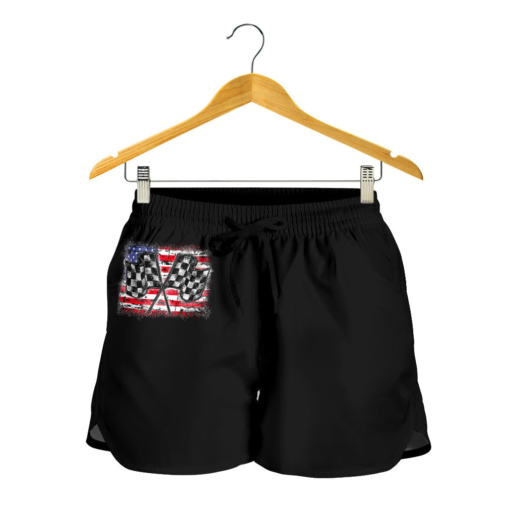 Racing checkered usa flag womens shorts