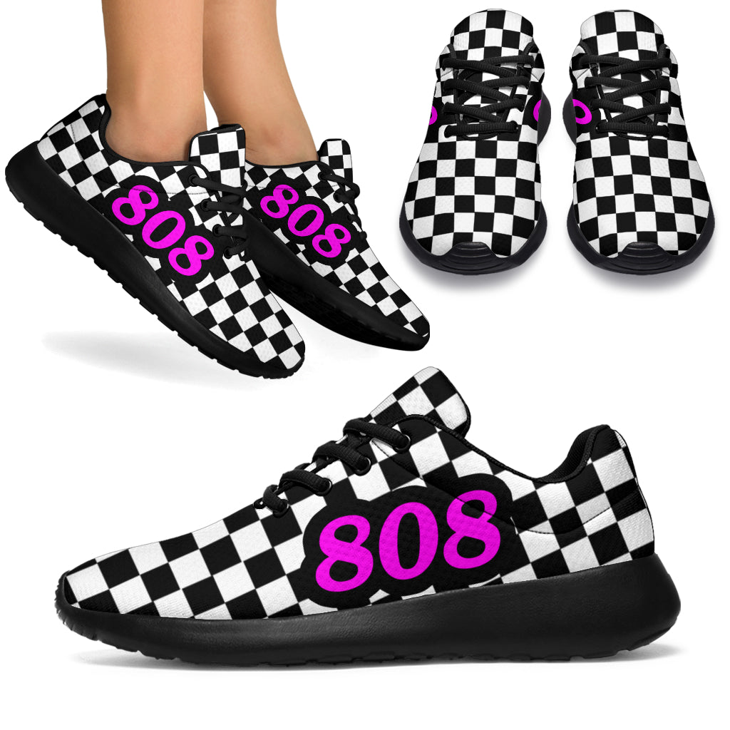 Custom Racing Checkered Sneakers Number 808 Neon pink