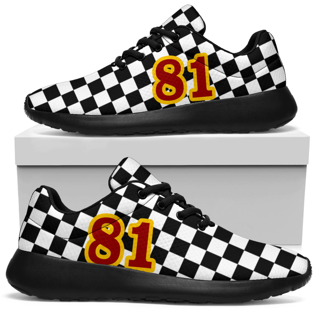 custom racing sneakers number 81 red/gold