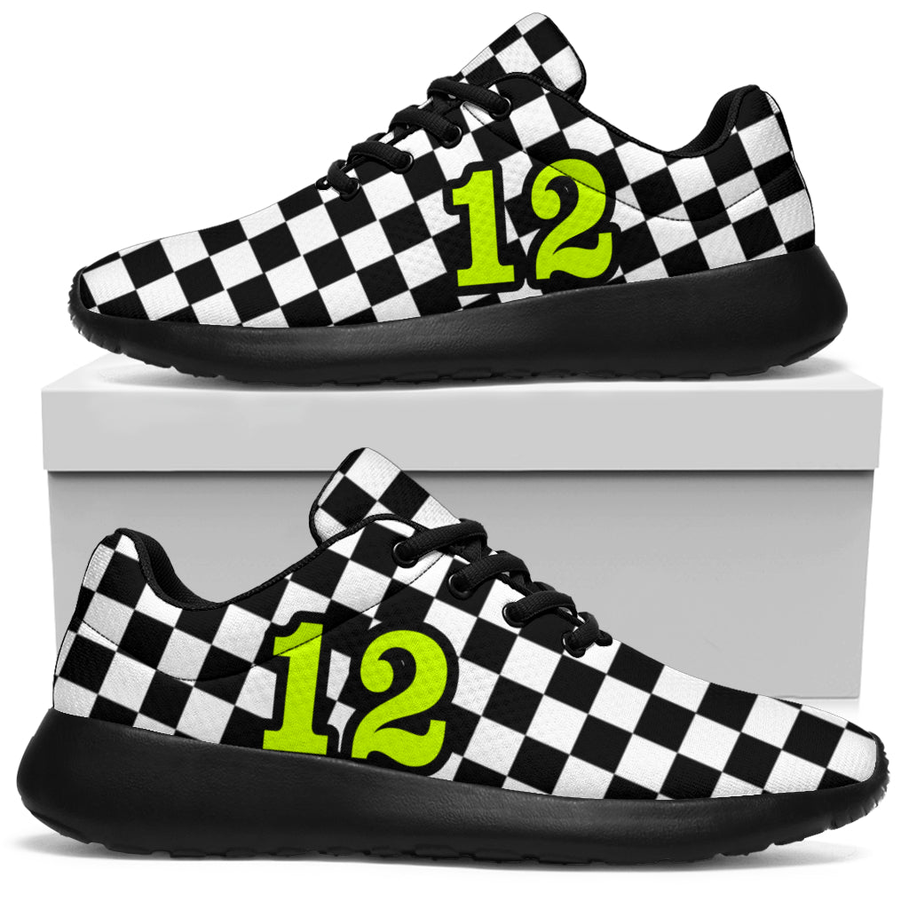custom racing sneakers number 12 neon yellow