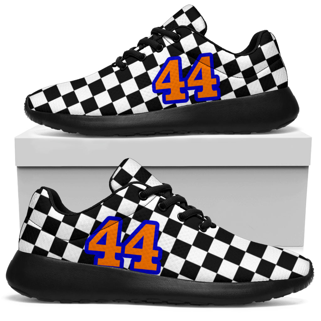 custom racing sneakers number 44 orange/blue v1