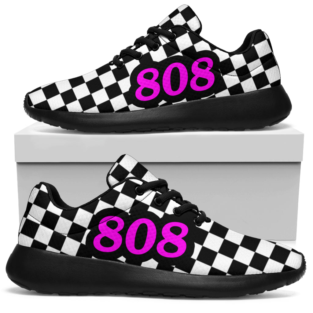Custom Racing Checkered Sneakers Number 808 Neon pink