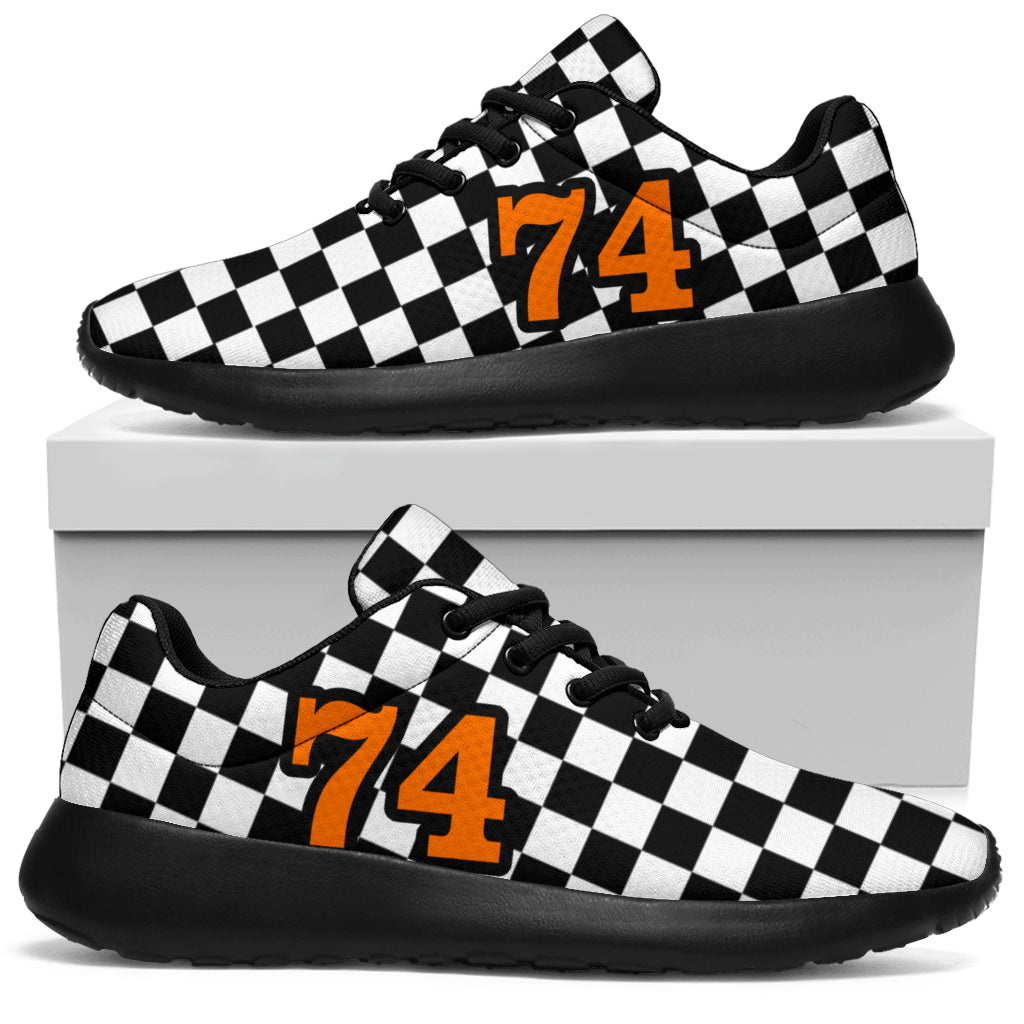 custom racing sneakers number 74 orange