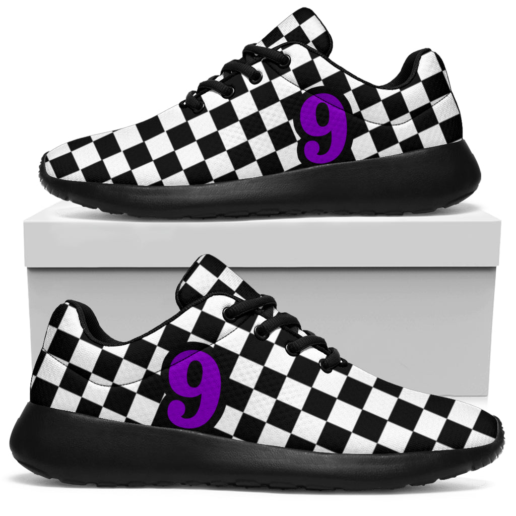 custom racing sneakers number 9 purple