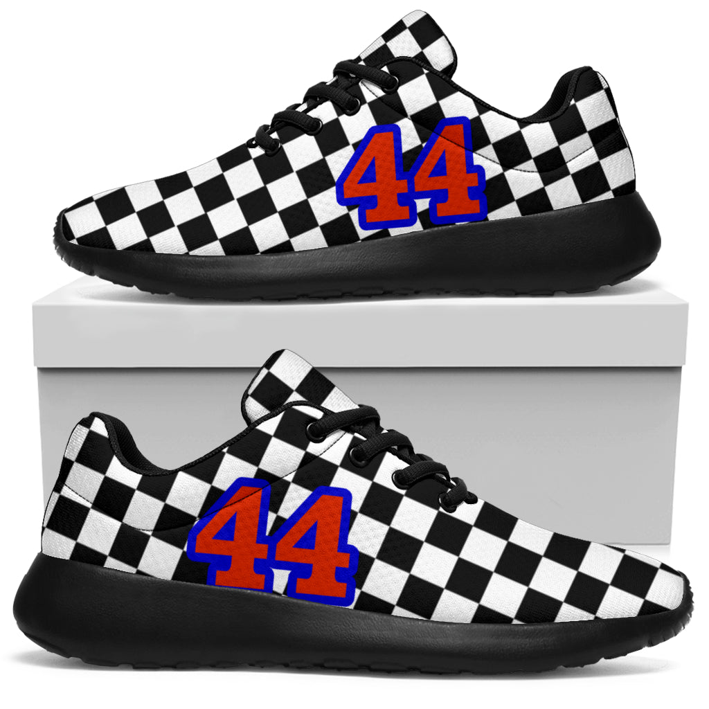 custom racing sneakers number 44 orange/blue