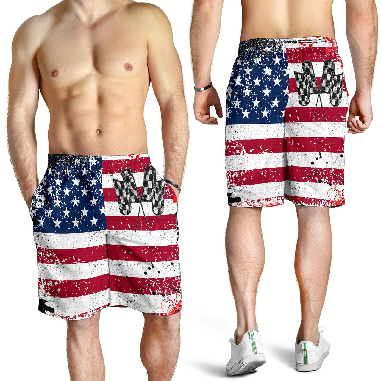Racing checkered USA flag men's shorts