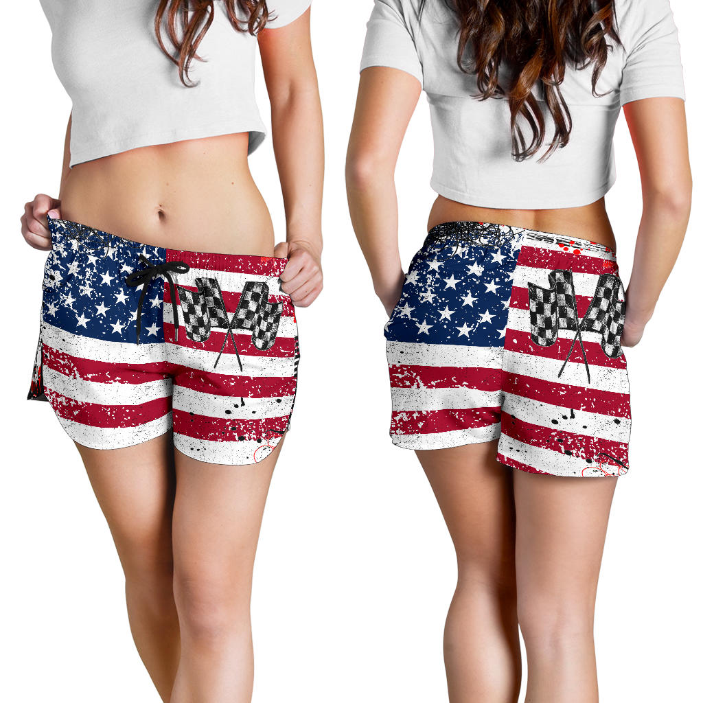Racing checkered USA flag women's shorts