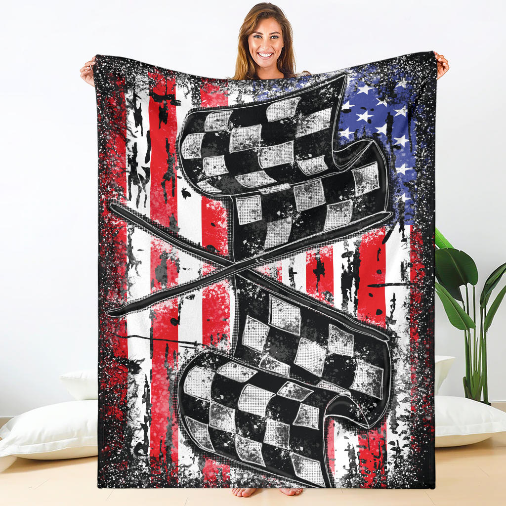 Racing Checkered USA Flag Blanket