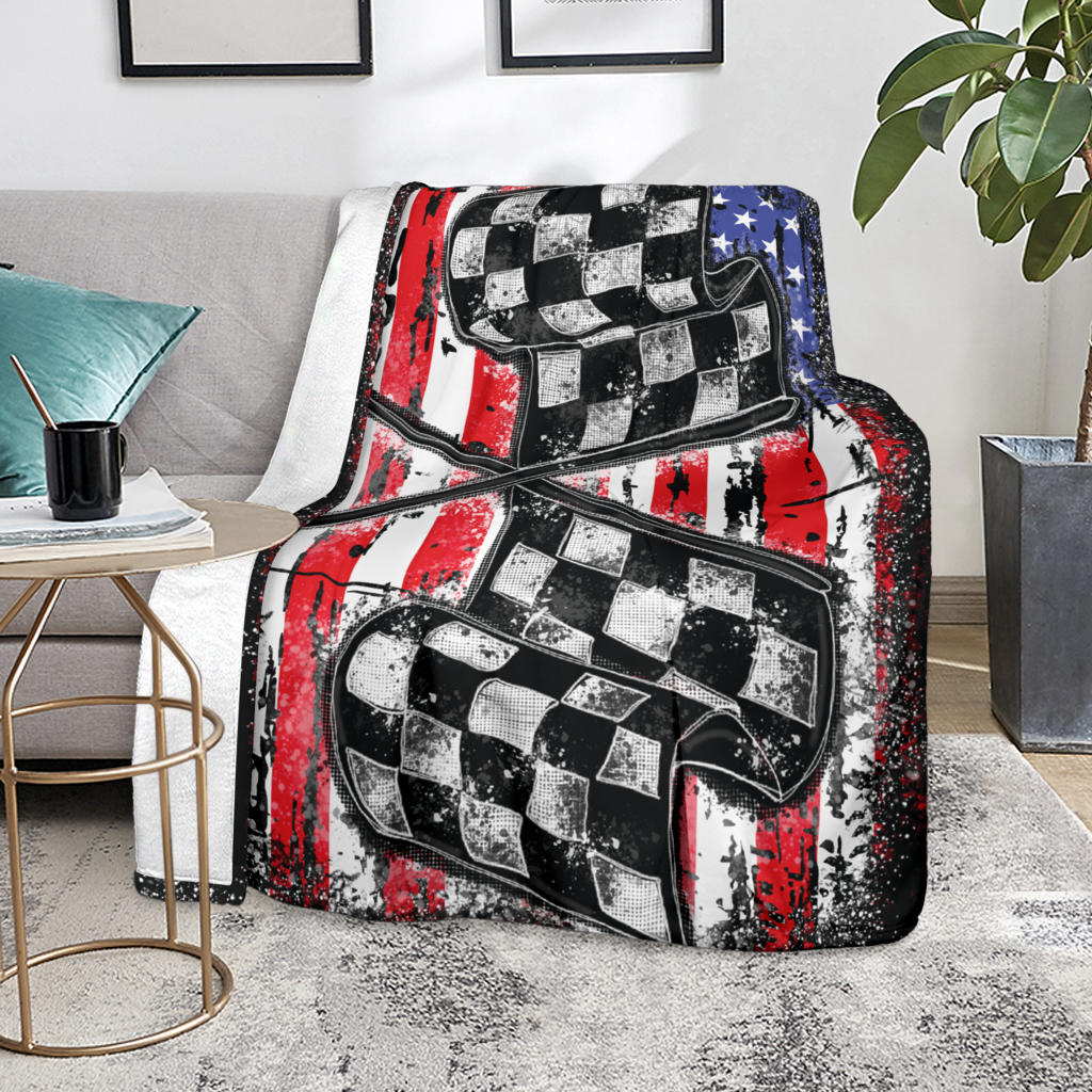 Racing Checkered USA Flag Blanket