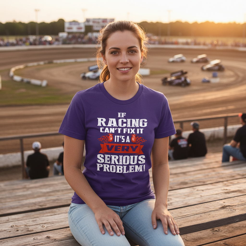 Funny racing apparel featuring the quote If Racing Can't Fix It It's A Very Serious Problem for car enthusiasts, drivers, and mechanics.