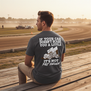 Custom sprint car racing apparel featuring the quote If Your Car Doesn't Scare You It's Not Fast Enough for dirt track drivers and motorsports fans.