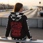 Women's just a girl with speed problem racing sherpa jacket motorsports hoodie