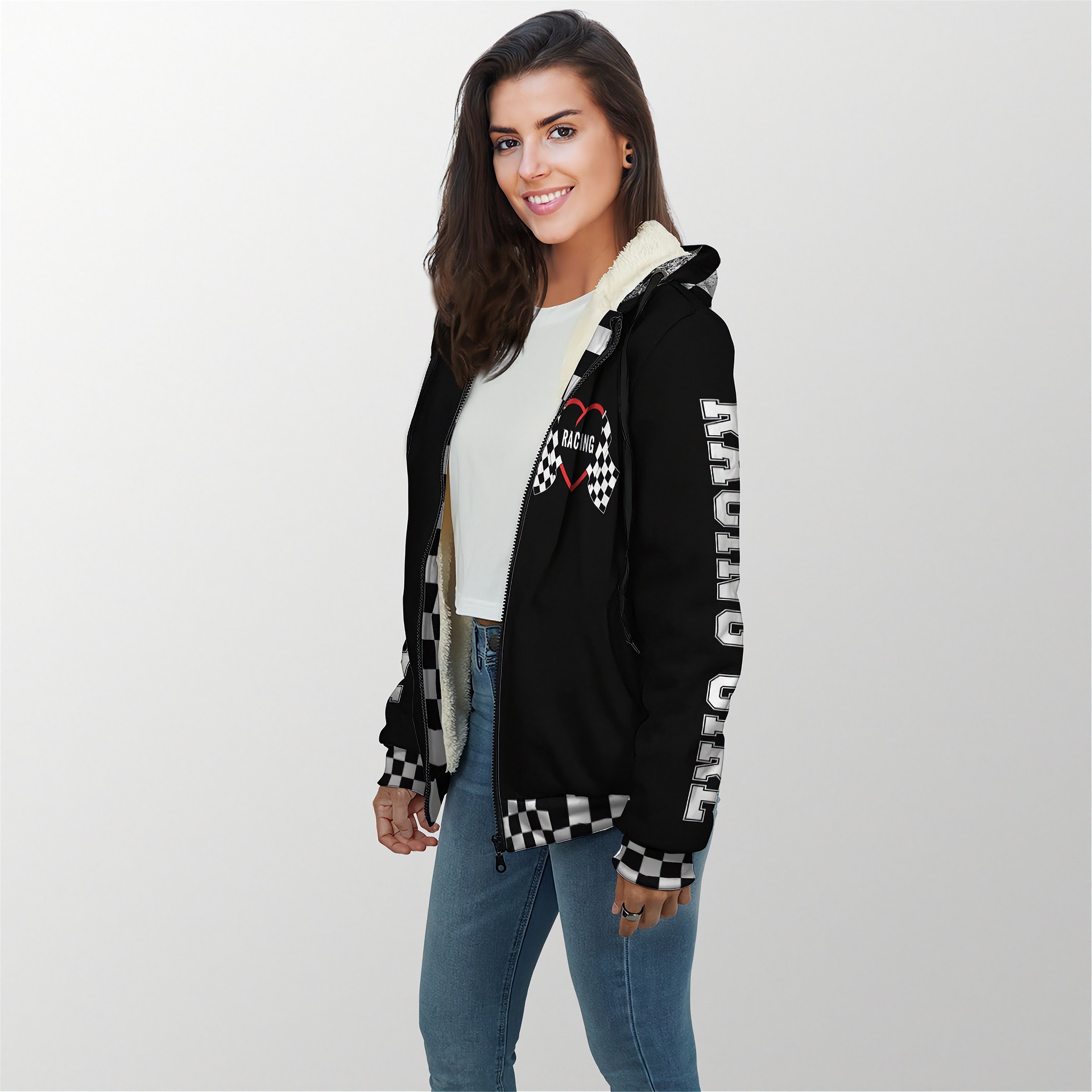 Women's just a girl with speed problem racing sherpa jacket motorsports hoodie