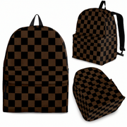 Muddy racing checkered track backpack designed for back to school and dirt track racing fans, featuring a mud-splattered checkerboard print and padded straps.