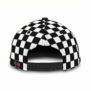 Black and white checkered cap on a white background