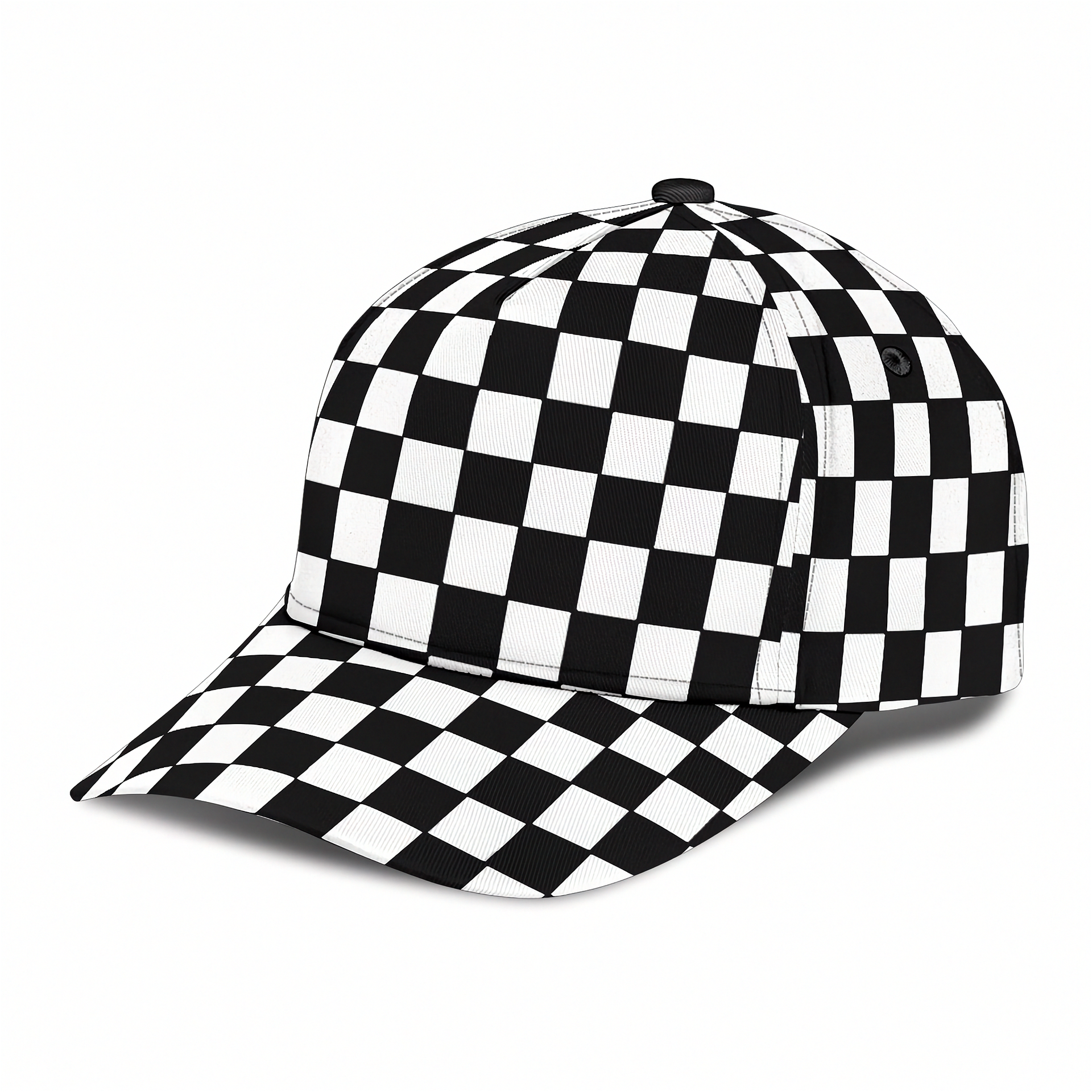 Black and white checkered cap on a white background
