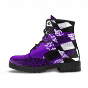 Purple and black patterned  boot on a white background