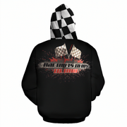 Racing Is In My Blood Hoodie, All Over Print Racing Hoodie, AOP Motorsport Sweatshirt, Car Guy Hoodie, Racing Fan Apparel, Custom Trackside Clothing, High Definition Print Hoodie, Durable Streetwear, Gift for Car Enthusiast, Premium Gearhead Hoodie