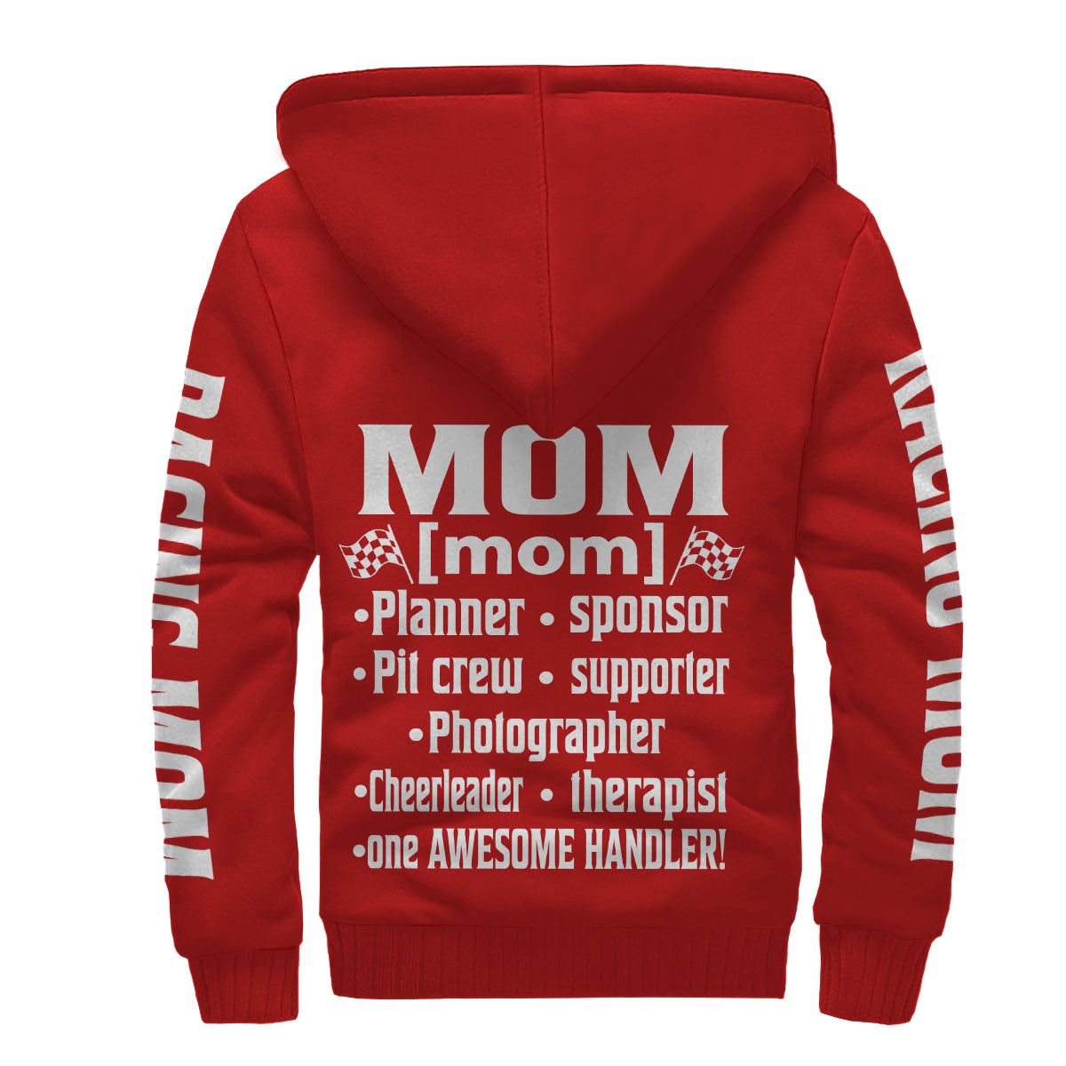 Racing Mom Handler Sherpa Jacket – Premium Heavyweight Pit Crew Hoodie Red