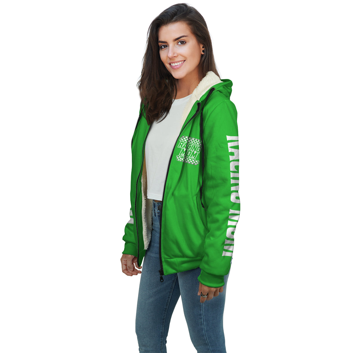 Racing Mom Handler Sherpa Jacket – Premium Heavyweight Pit Crew Hoodie Green