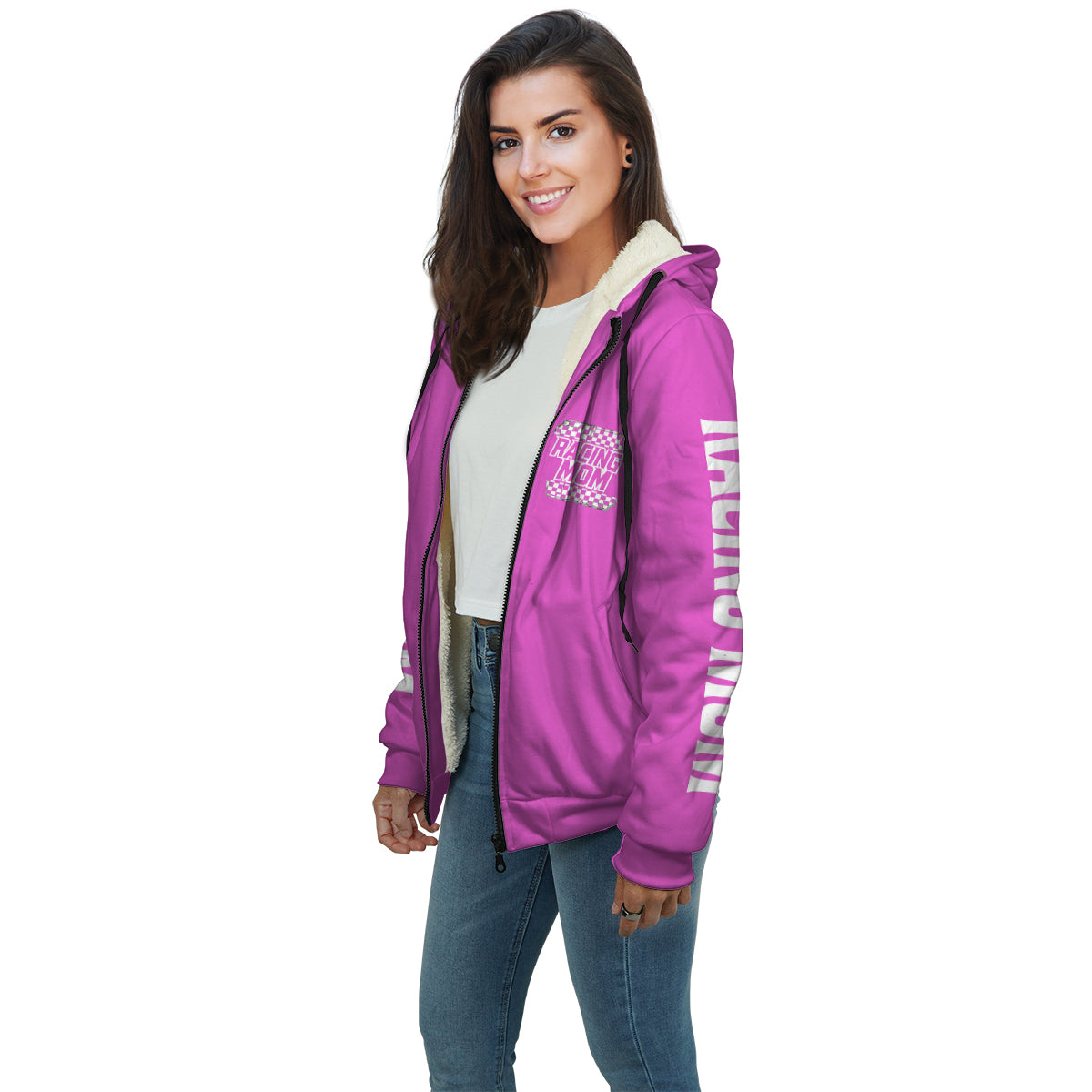 Racing Mom Handler Sherpa Jacket – Premium Heavyweight Pit Crew Hoodie Pink