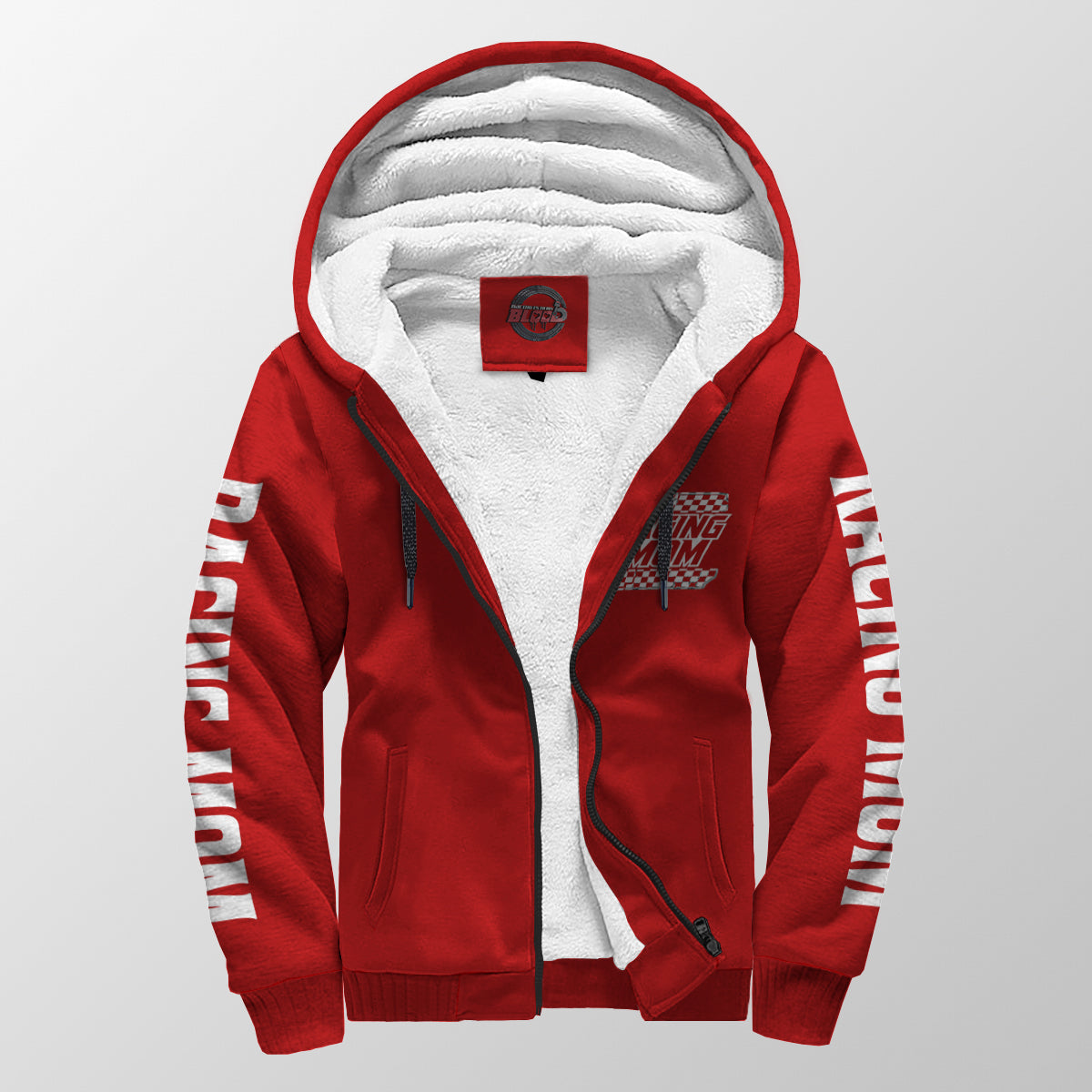 Racing Mom Handler Sherpa Jacket – Premium Heavyweight Pit Crew Hoodie Red