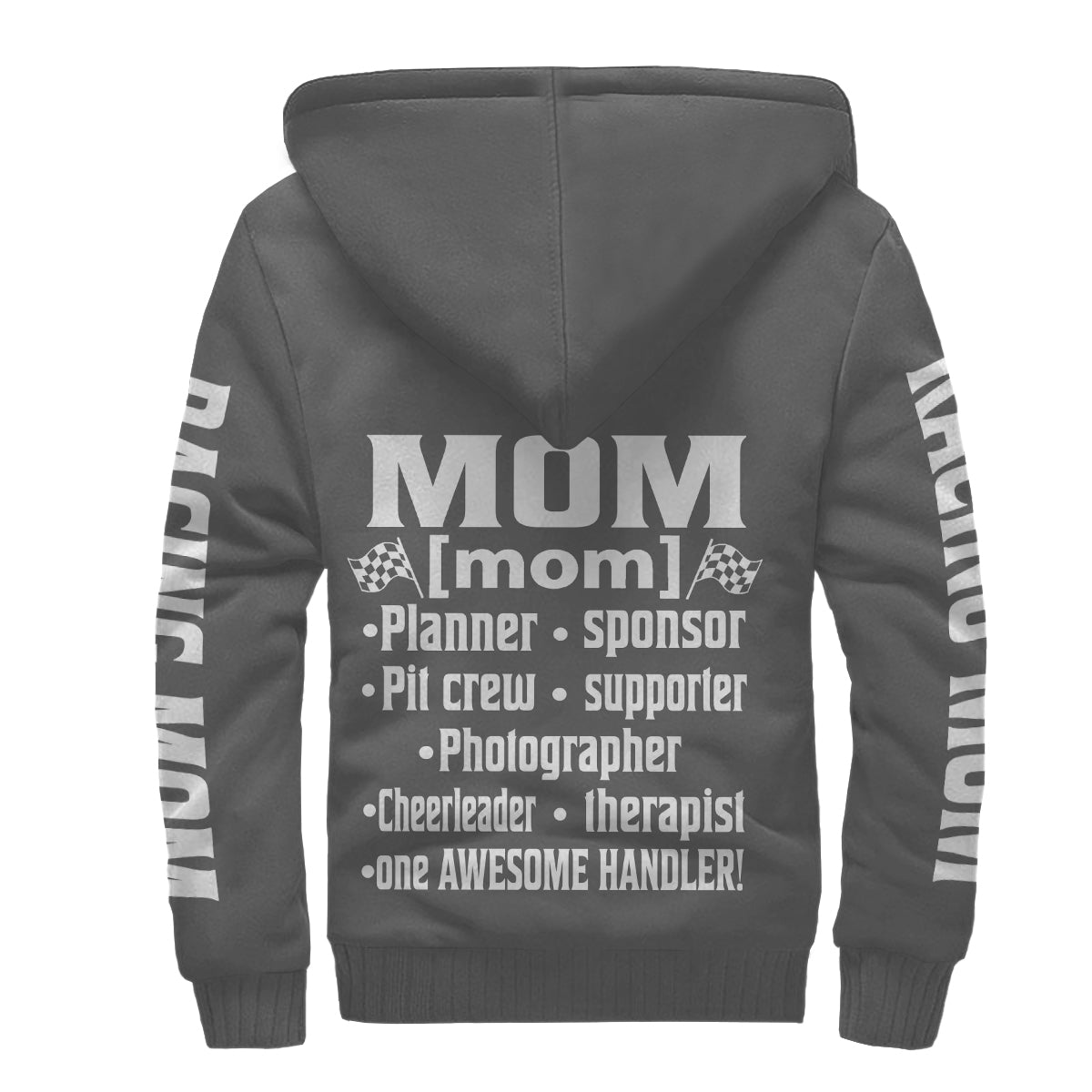 Racing Mom Handler Sherpa Jacket – Premium Heavyweight Pit Crew Hoodie Grey