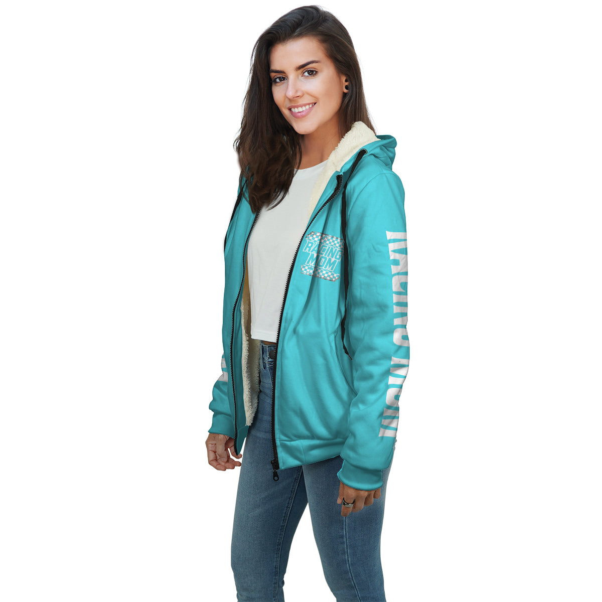 Racing Mom Handler Sherpa Jacket – Premium Heavyweight Pit Crew Hoodie Carolina Blue