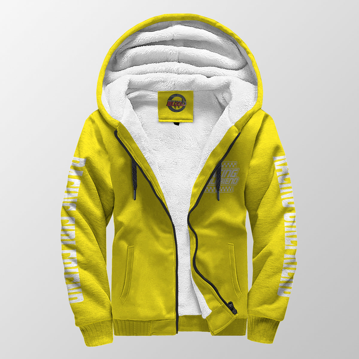 Racing Girlfriend Handler Sherpa Jacket – Premium Heavyweight Pit Crew Hoodie Yellow