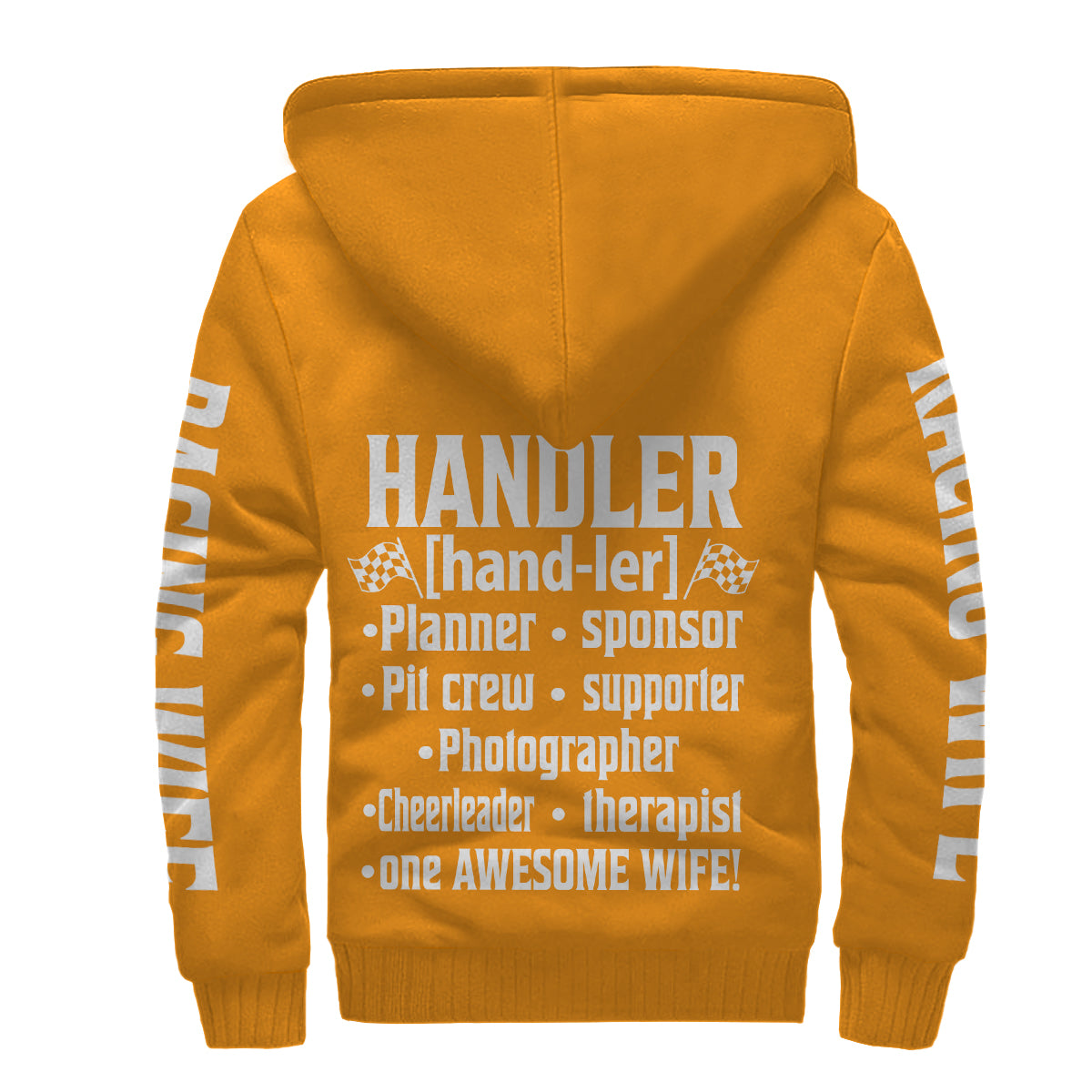 Racing Wife Handler Sherpa Jacket – Premium Heavyweight Pit Crew Hoodie Orange