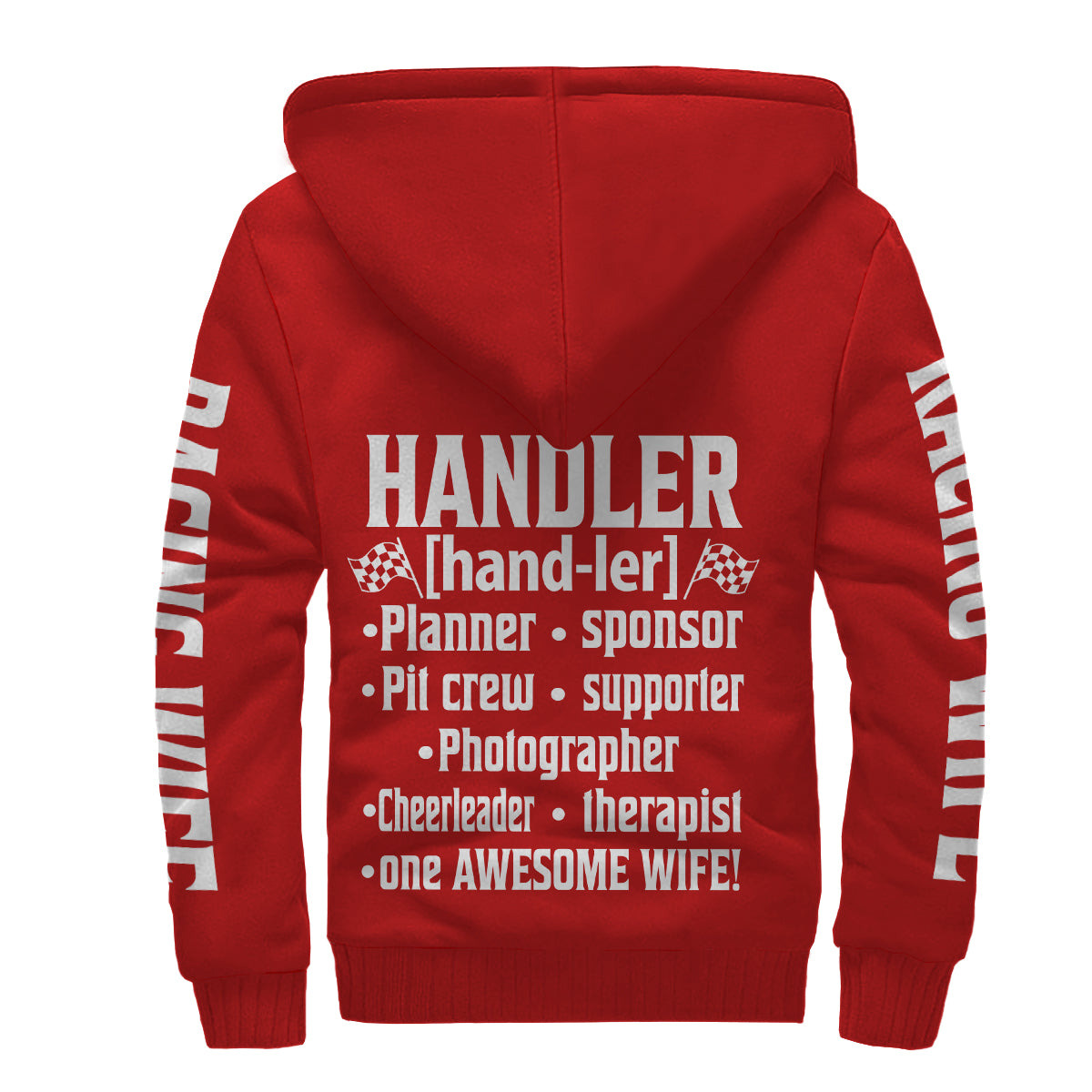 Racing Wife Handler Sherpa Jacket – Premium Heavyweight Pit Crew Hoodie Red