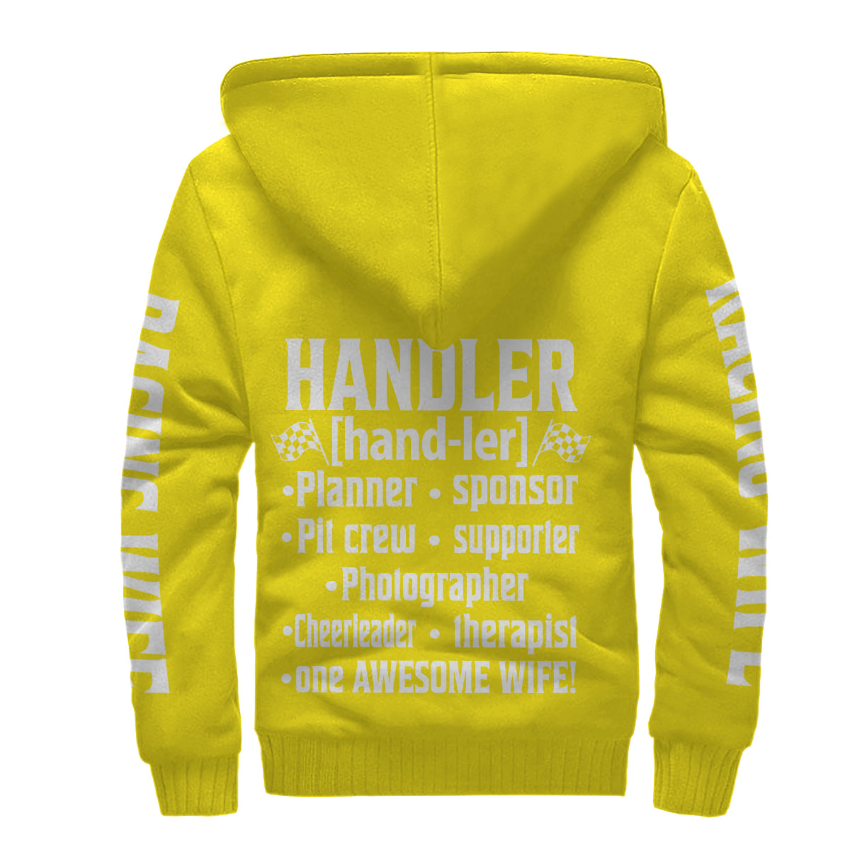 Racing Wife Handler Sherpa Jacket – Premium Heavyweight Pit Crew Hoodie Yellow
