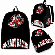 Vibrant red go-kart racing track backpack designed for back to school and motorsport fans, featuring adjustable ergonomic straps and airflow mesh padding.